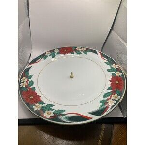 Vintage Bottom Only Tiered Tray Poinsettia Christmas  Tienshan Deck the Halls